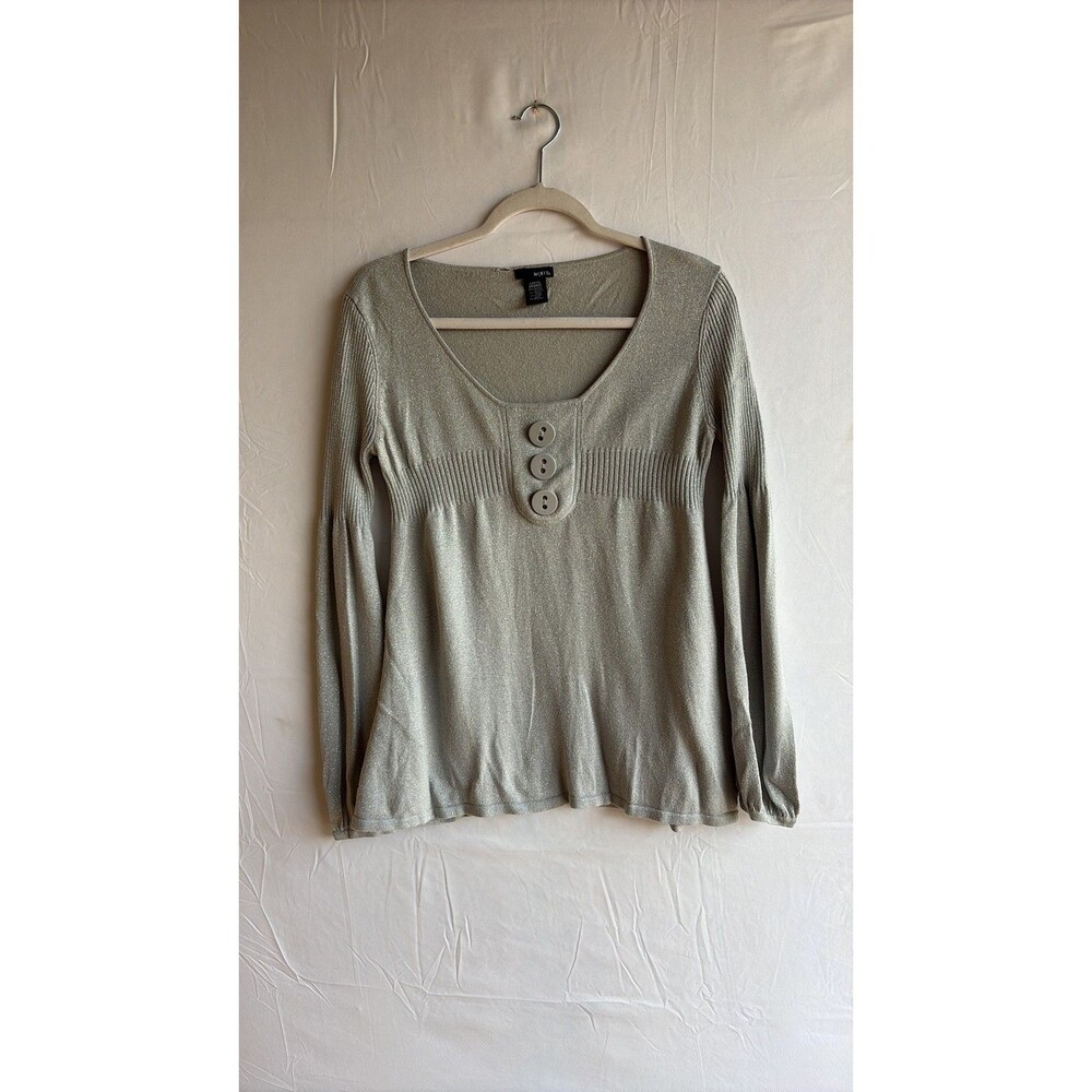 Mixit Shimmery Metallic Sage Green Empire Waist Knit Top